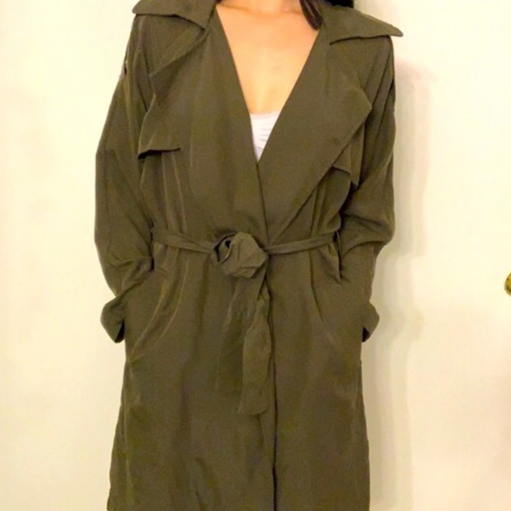Forever21 olive green belt trench coat